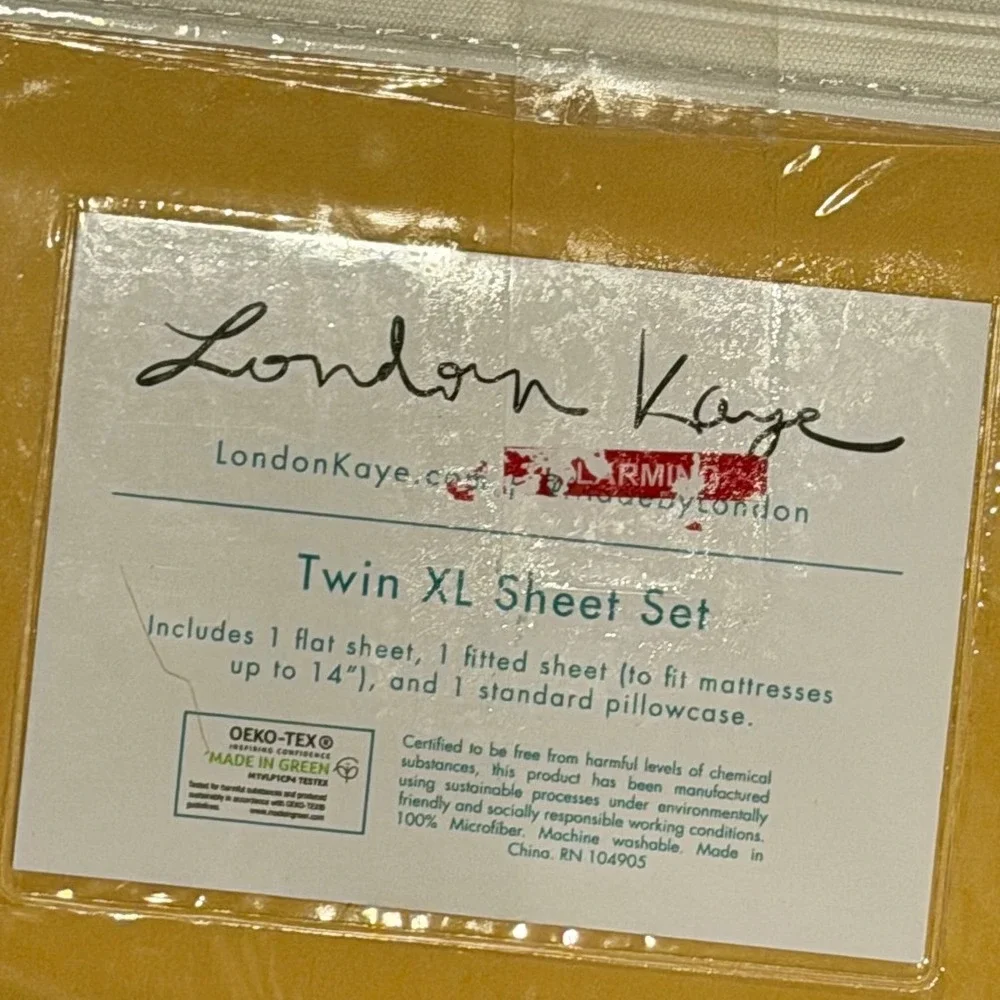 London Kaye Twin XL Sheet Set 3pc Mustard Yellow Microfiber Oeko-Tex NEW
